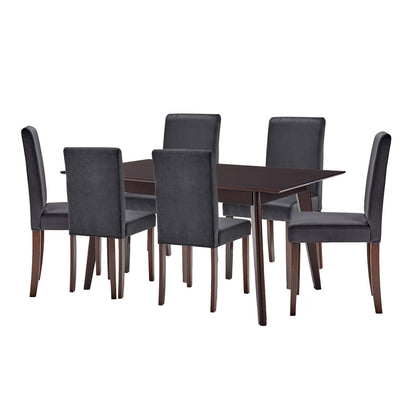Prosper 7 Piece Upholstered Velvet Dining Set, Velvet, Drak Brown Grey Gray, 19480