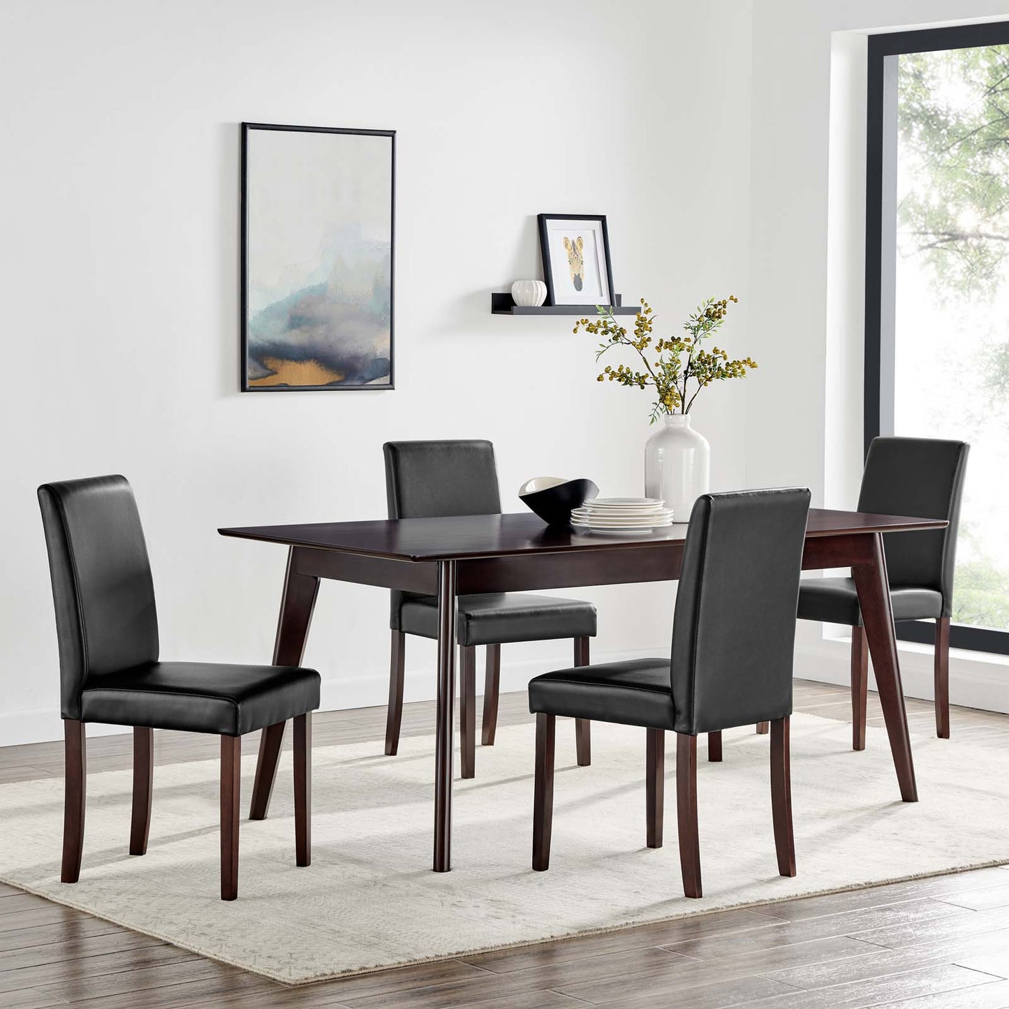 Prosper 5 Piece Faux Leather Dining Set, Faux Leather, Drak Brown Black, 19482