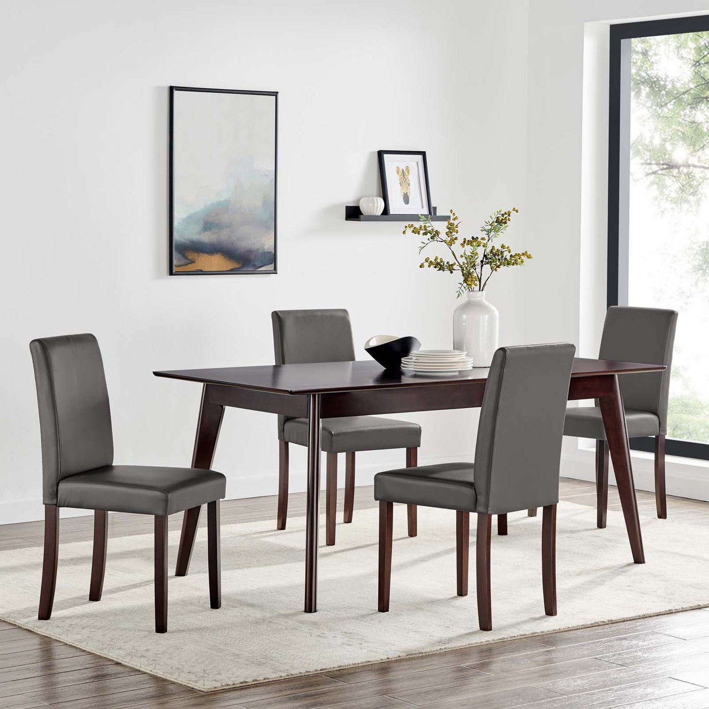 Prosper 5 Piece Faux Leather Dining Set, Faux Leather, Drak Brown Grey Gray, 19483