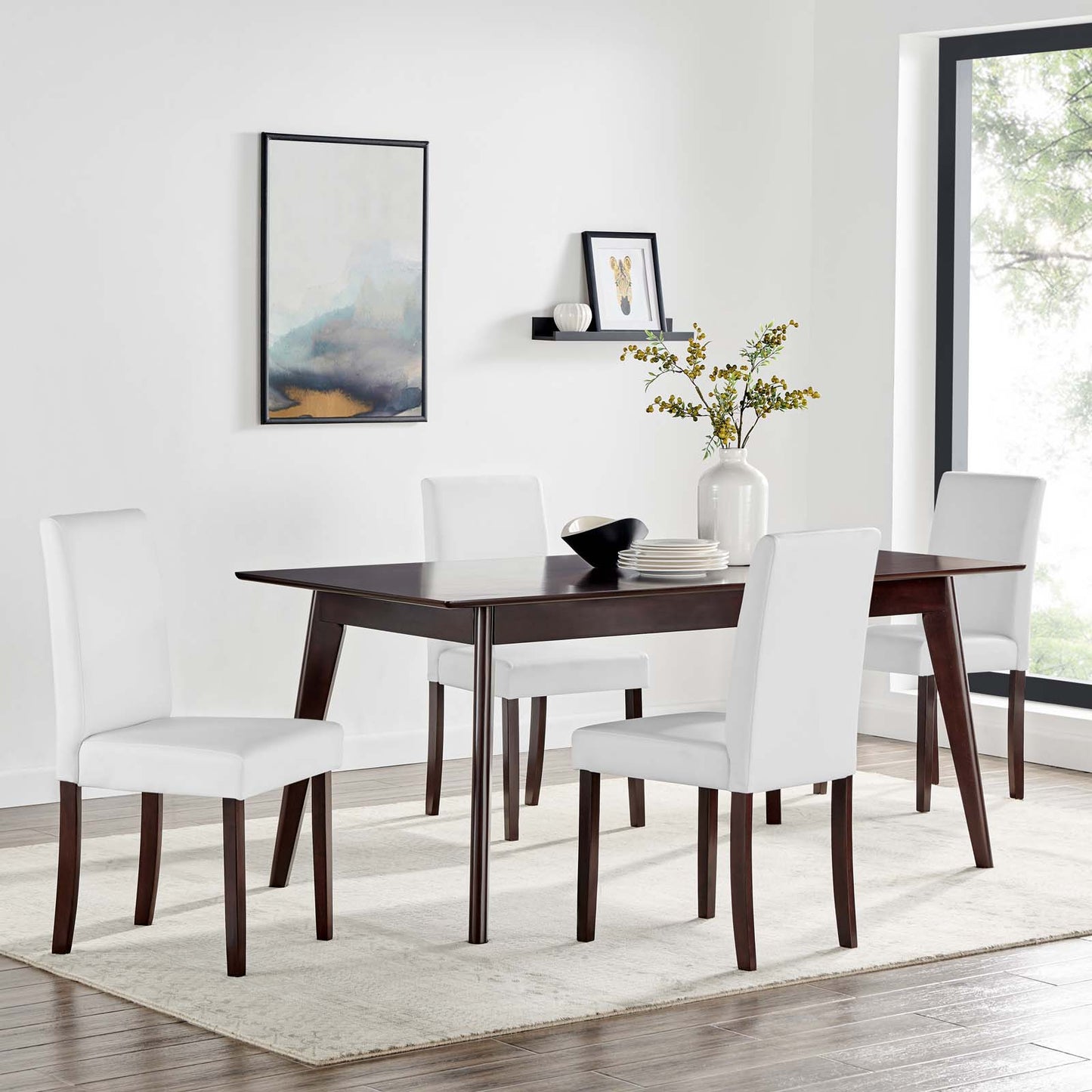 Prosper 5 Piece Faux Leather Dining Set, Faux Leather, Drak Brown White, 19485