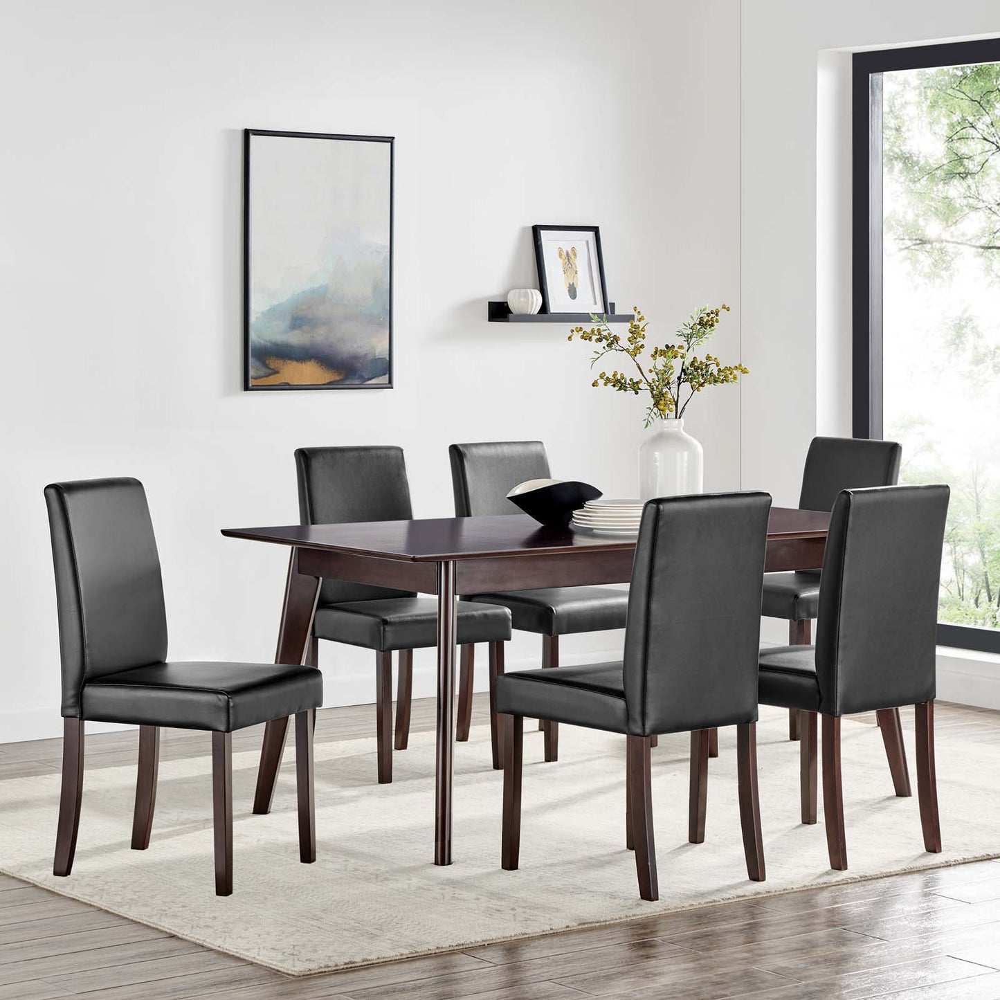 Prosper 7 Piece Faux Leather Dining Set, Faux Leather, Drak Brown Black, 19486