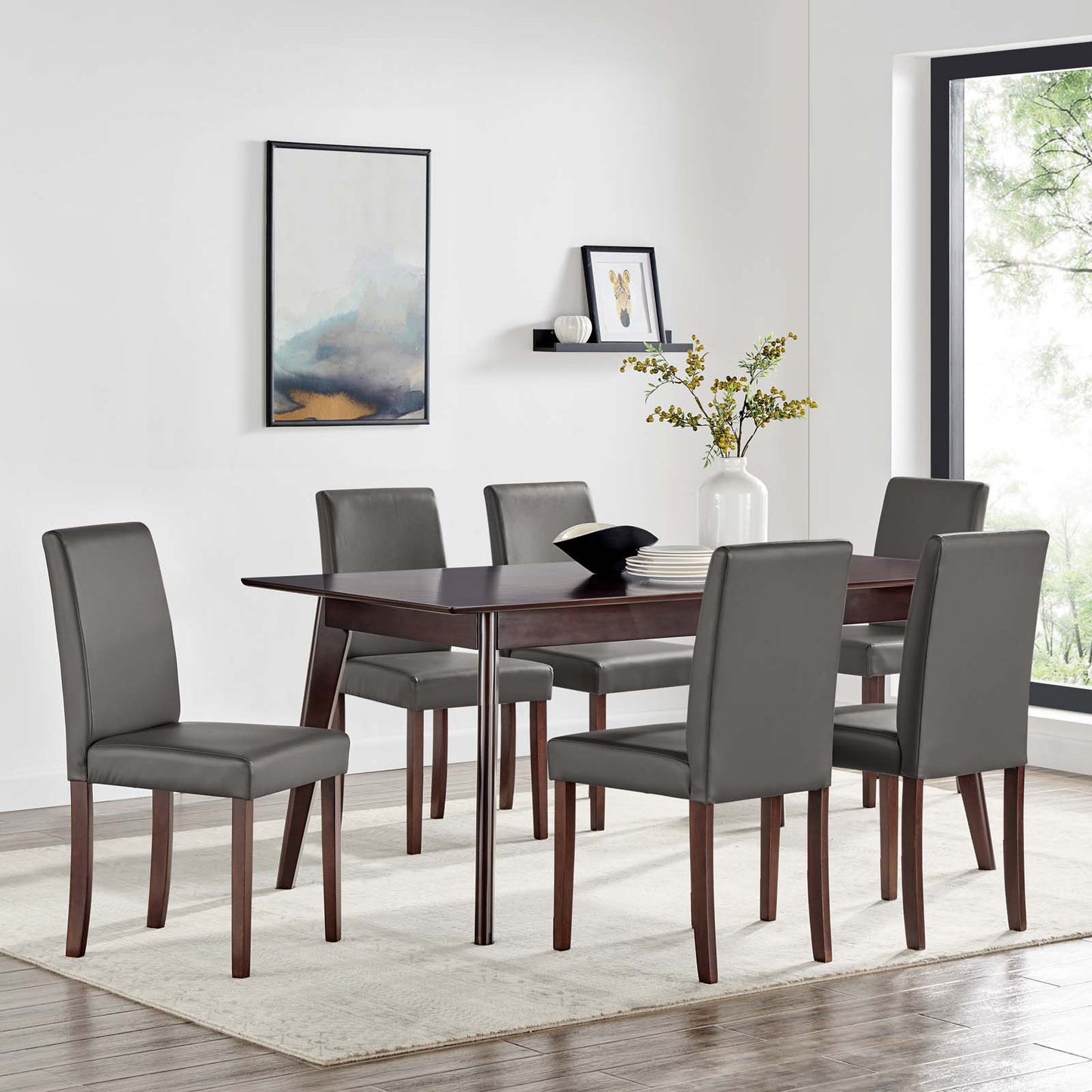 Prosper 7 Piece Faux Leather Dining Set, Faux Leather, Drak Brown Grey Gray, 19487