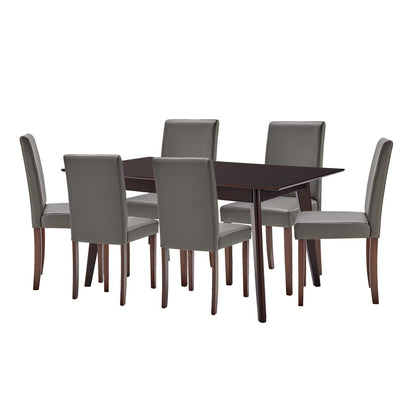 Prosper 7 Piece Faux Leather Dining Set, Faux Leather, Drak Brown Grey Gray, 19487