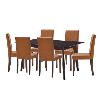 Prosper 7 Piece Faux Leather Dining Set, Faux Leather, Drak Brown Tan, 19488