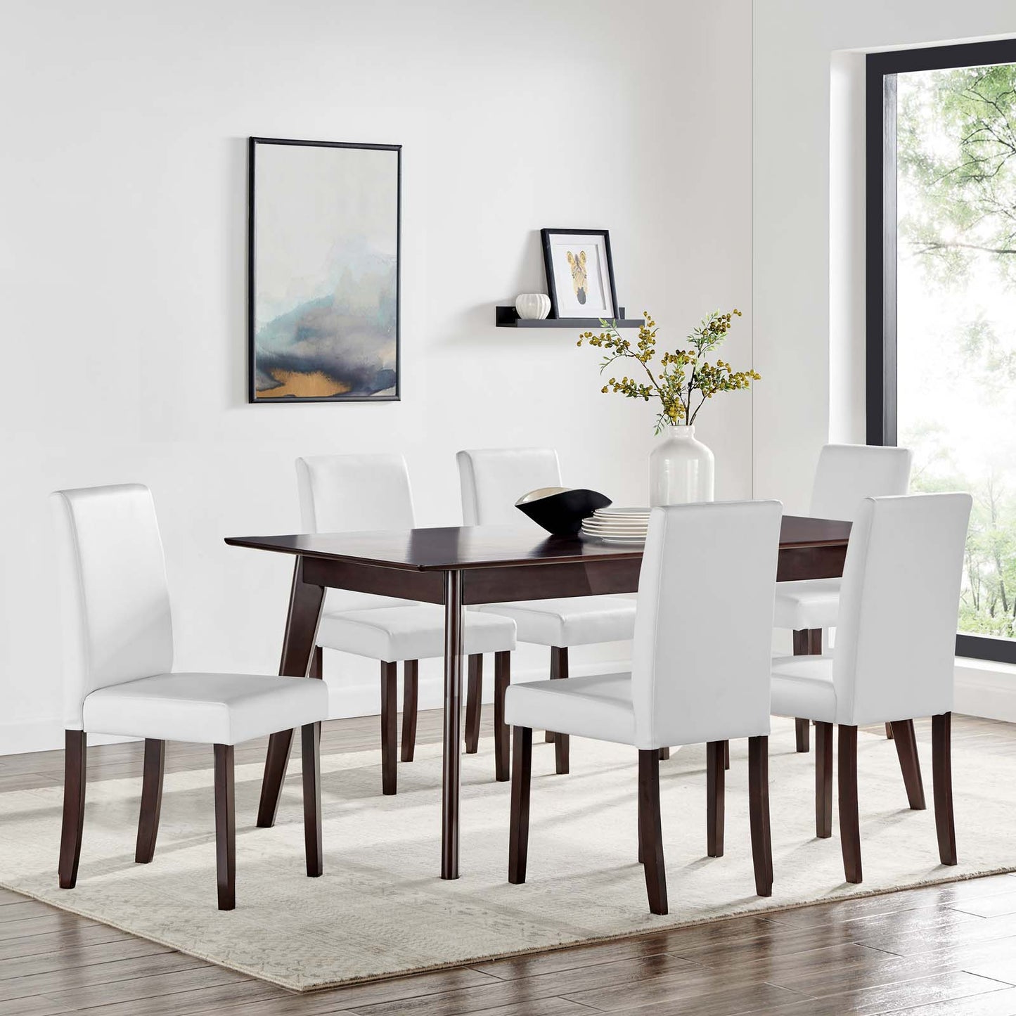 Prosper 7 Piece Faux Leather Dining Set, Faux Leather, Drak Brown White, 19489