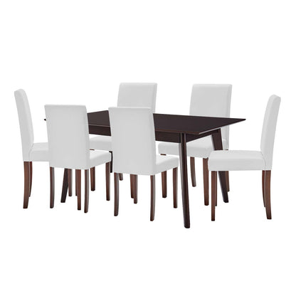 Prosper 7 Piece Faux Leather Dining Set, Faux Leather, Drak Brown White, 19489