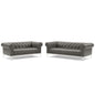 Idyll Tufted Upholstered Leather Sofa and Loveseat Set, Leather, Grey Gray, 19490