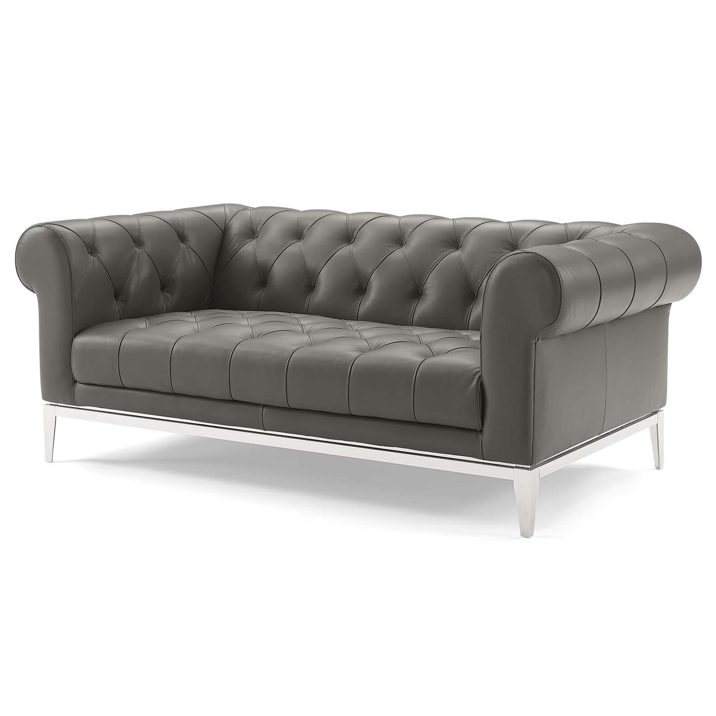 Idyll Tufted Upholstered Leather Sofa and Loveseat Set, Leather, Grey Gray, 19490