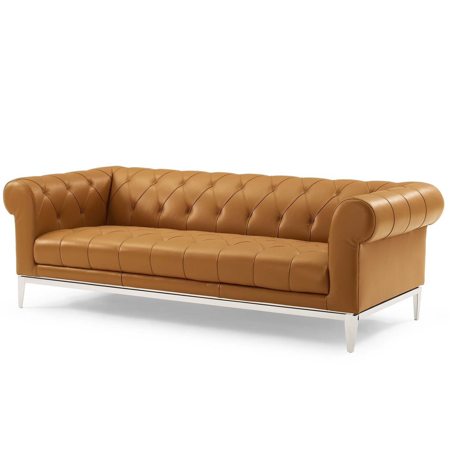 Idyll Tufted Upholstered Leather Sofa and Loveseat Set, Leather, Tan, 19491