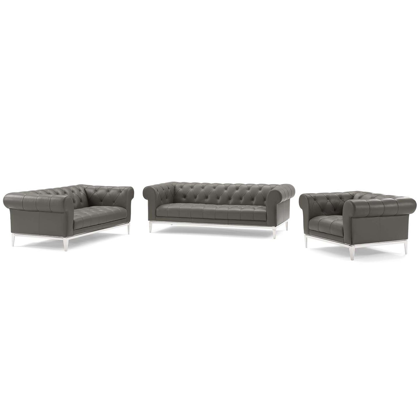 Idyll 3 Piece Upholstered Leather Set, Leather, Grey Gray, 19492
