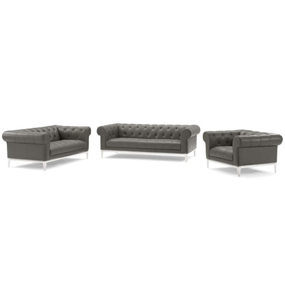 Idyll 3 Piece Upholstered Leather Set, Leather, Grey Gray, 19492