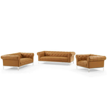 Idyll 3 Piece Upholstered Leather Set, Leather, Tan, 19493