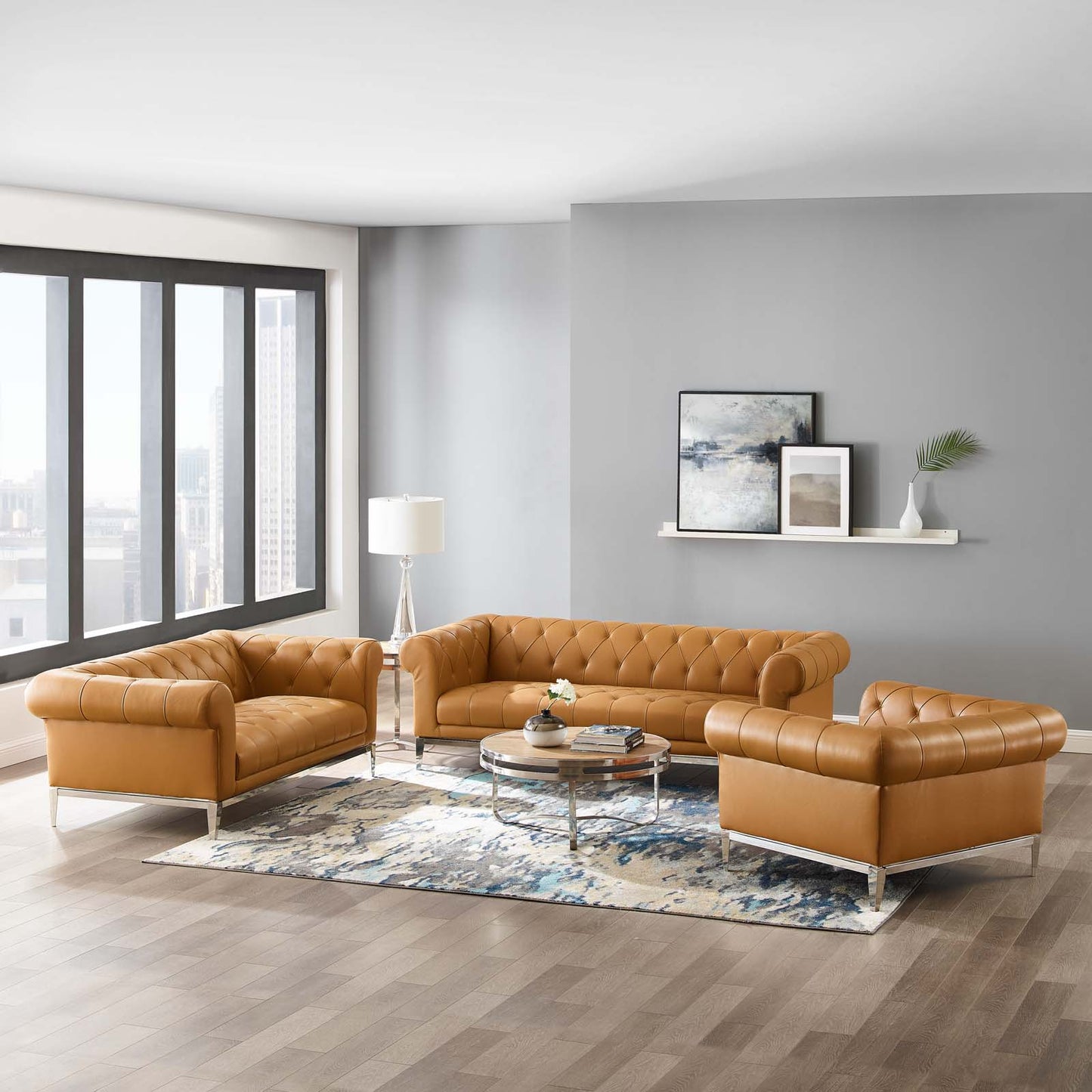 Idyll 3 Piece Upholstered Leather Set, Leather, Tan, 19493