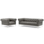 Idyll Tufted Upholstered Leather Sofa and Armchair Set, Leather, Grey Gray, 19494