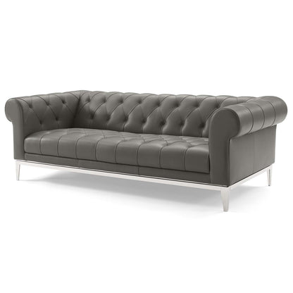 Idyll Tufted Upholstered Leather Sofa and Armchair Set, Leather, Grey Gray, 19494