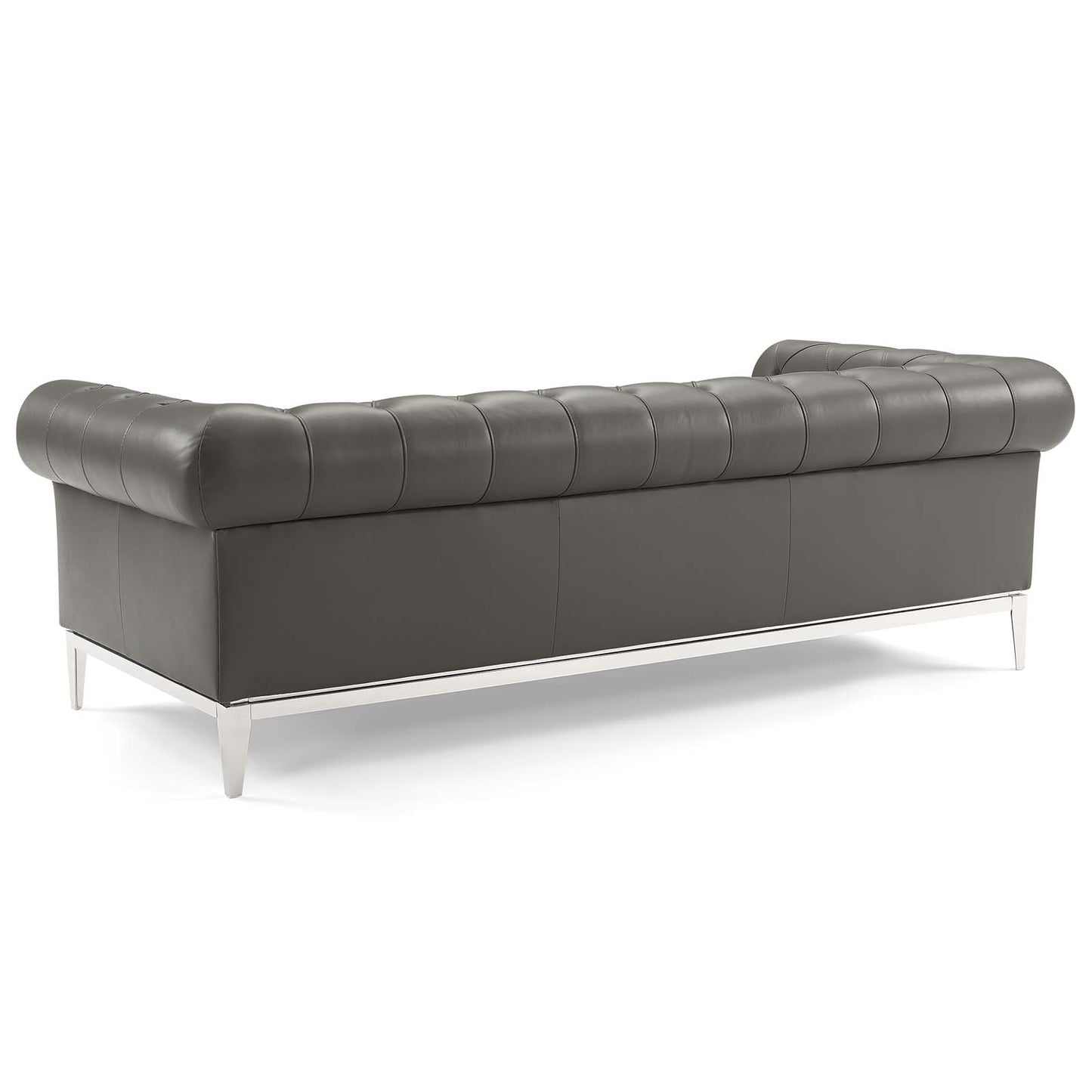 Idyll Tufted Upholstered Leather Sofa and Armchair Set, Leather, Grey Gray, 19494