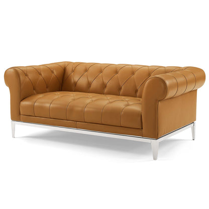 Idyll Tufted Upholstered Leather Loveseat and Armchair, Leather, Tan, 19498