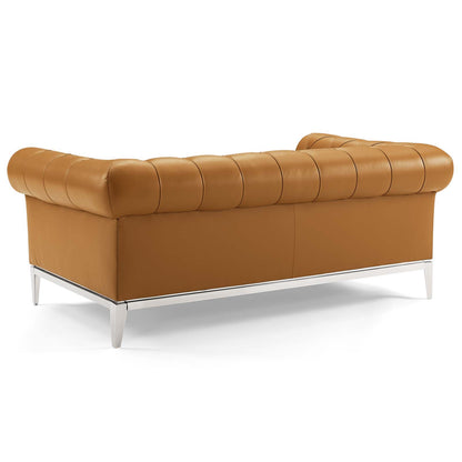 Idyll Tufted Upholstered Leather Loveseat and Armchair, Leather, Tan, 19498