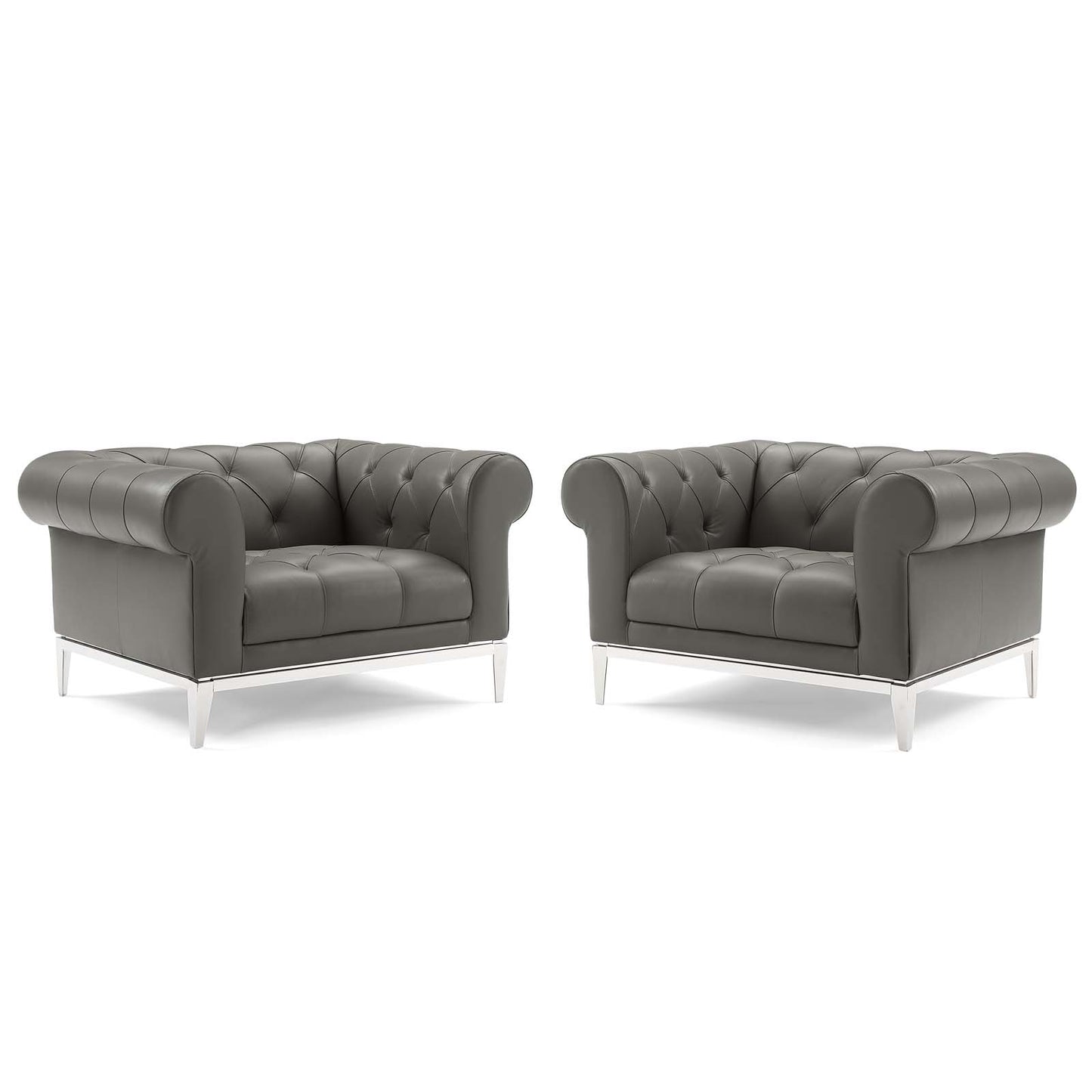 Idyll Tufted Upholstered Leather Armchair Set of 2, Leather, Grey Gray, 19501