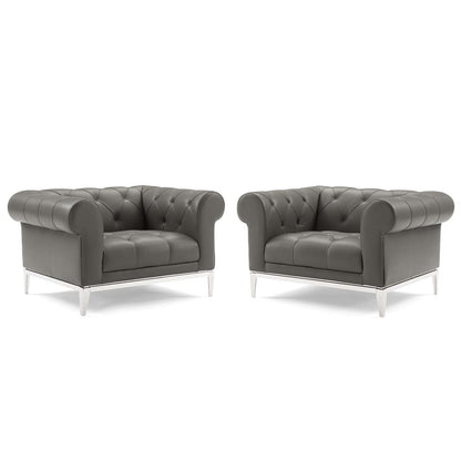 Idyll Tufted Upholstered Leather Armchair Set of 2, Leather, Grey Gray, 19501