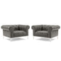 Idyll Tufted Upholstered Leather Armchair Set of 2, Leather, Grey Gray, 19501