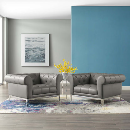Idyll Tufted Upholstered Leather Armchair Set of 2, Leather, Grey Gray, 19501