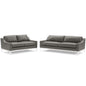 Harness Stainless Steel Base Leather Sofa and Loveseat Set, Leather, Steel, Grey Gray, 19502