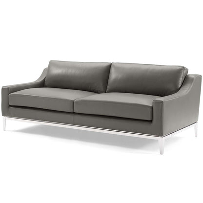 Harness Stainless Steel Base Leather Sofa and Loveseat Set, Leather, Steel, Grey Gray, 19502
