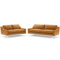 Harness Stainless Steel Base Leather Sofa and Loveseat Set, Leather, Steel, Tan, 19503