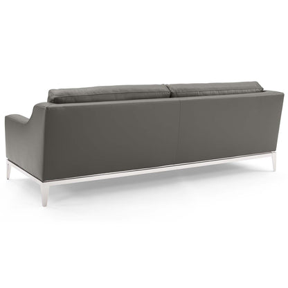 Harness Stainless Steel Base Leather Sofa & Armchair Set, Leather, Steel, Grey Gray, 19506