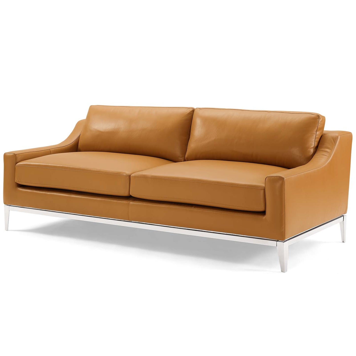 Harness Stainless Steel Base Leather Sofa & Armchair Set, Leather, Steel, Tan, 19507
