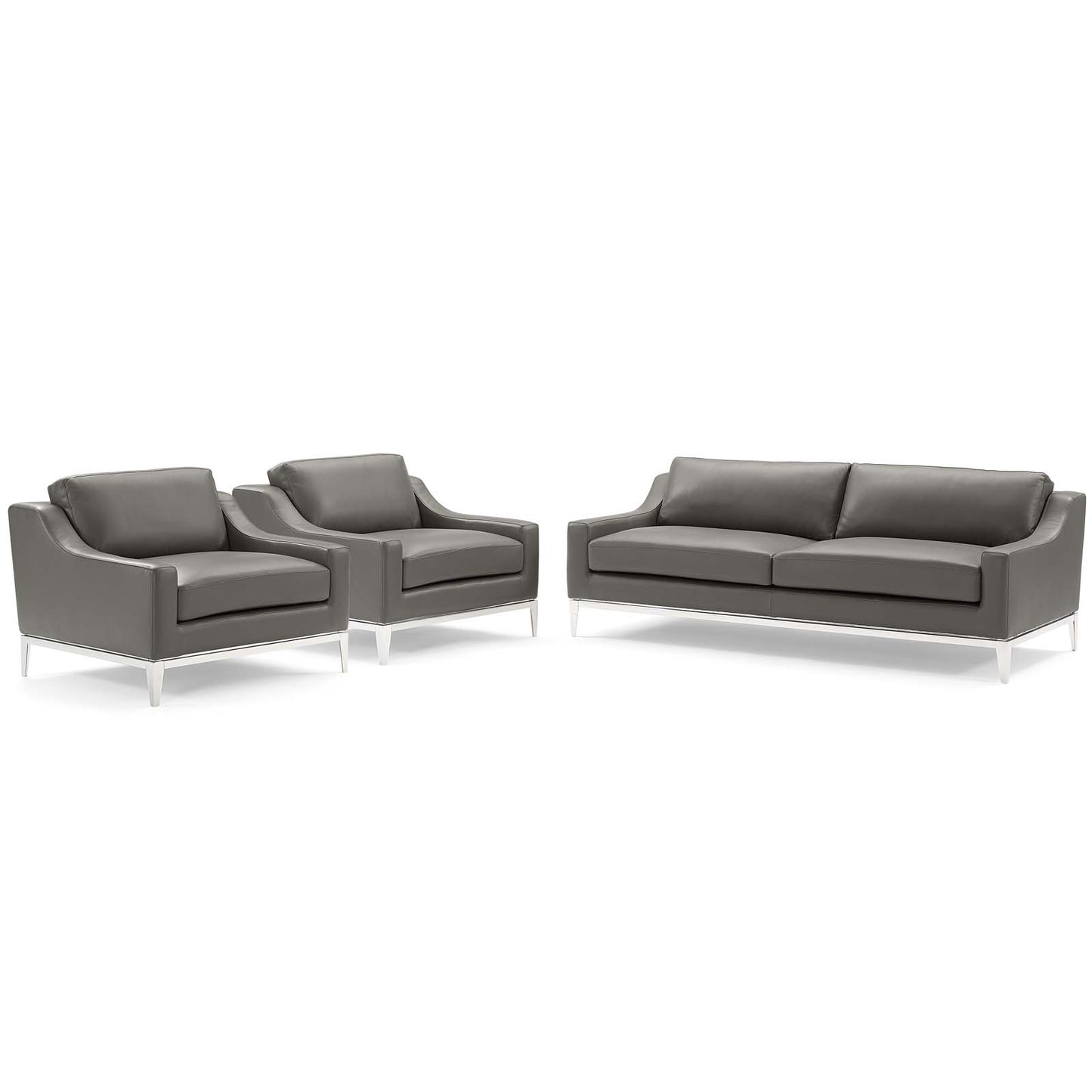 Harness 3 Piece Stainless Steel Base Leather Set, Leather, Steel, Grey Gray, 19508