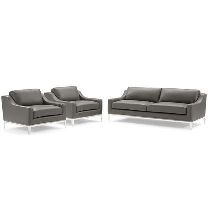 Harness 3 Piece Stainless Steel Base Leather Set, Leather, Steel, Grey Gray, 19508