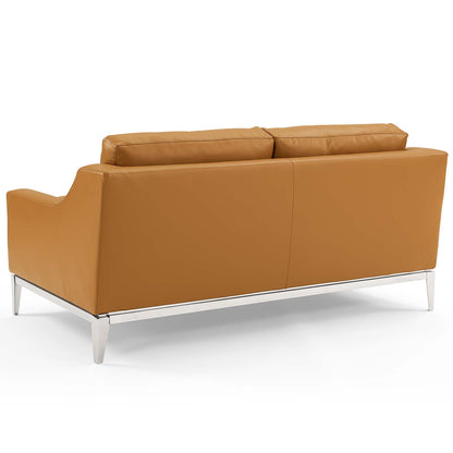 Harness Stainless Steel Base Leather Loveseat & Armchair Set, Leather, Steel, Tan, 19511