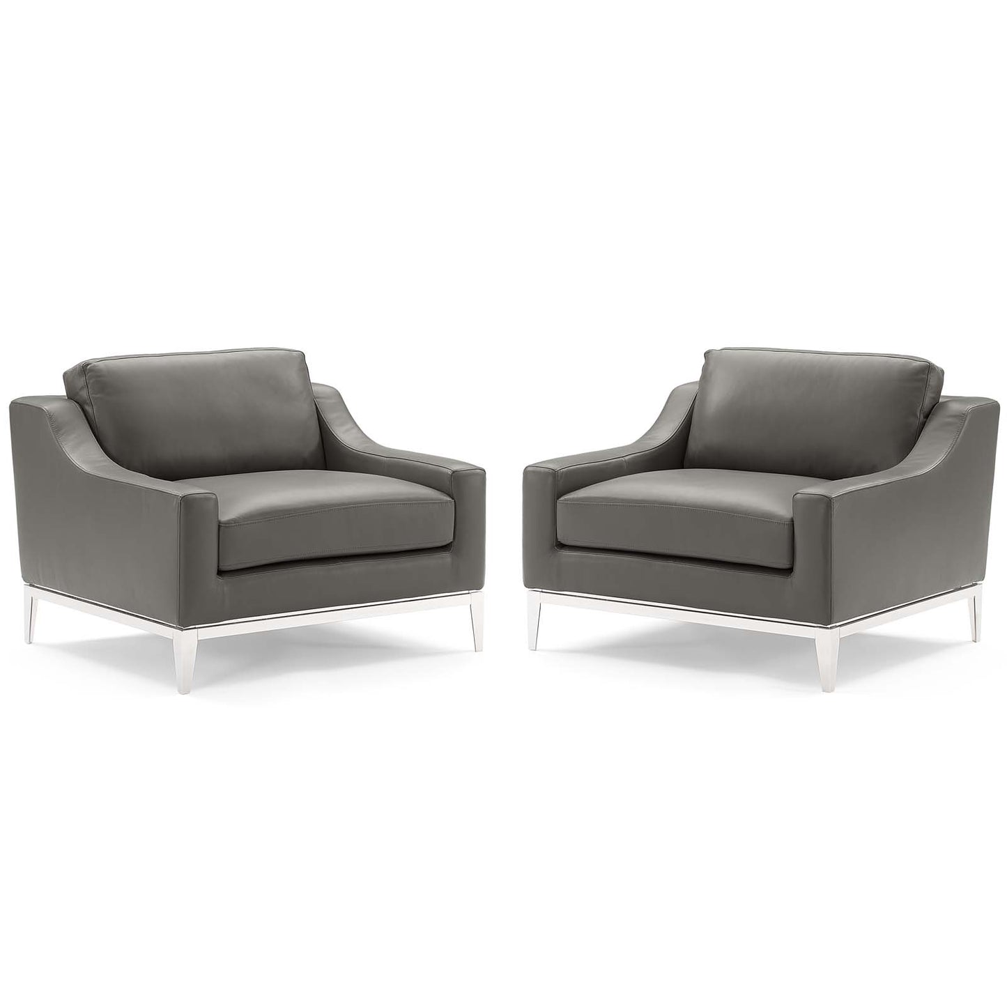 Harness Stainless Steel Base Leather Armchair Set of 2, Leather, Steel, Grey Gray, 19514