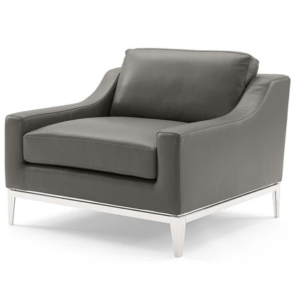 Harness Stainless Steel Base Leather Armchair Set of 2, Leather, Steel, Grey Gray, 19514
