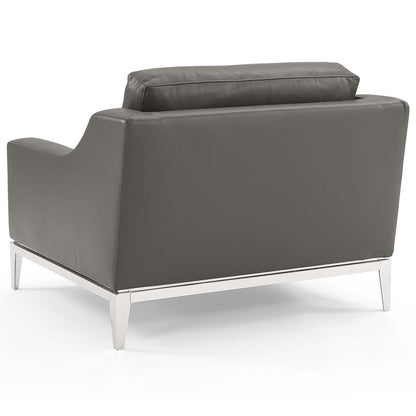 Harness Stainless Steel Base Leather Armchair Set of 2, Leather, Steel, Grey Gray, 19514
