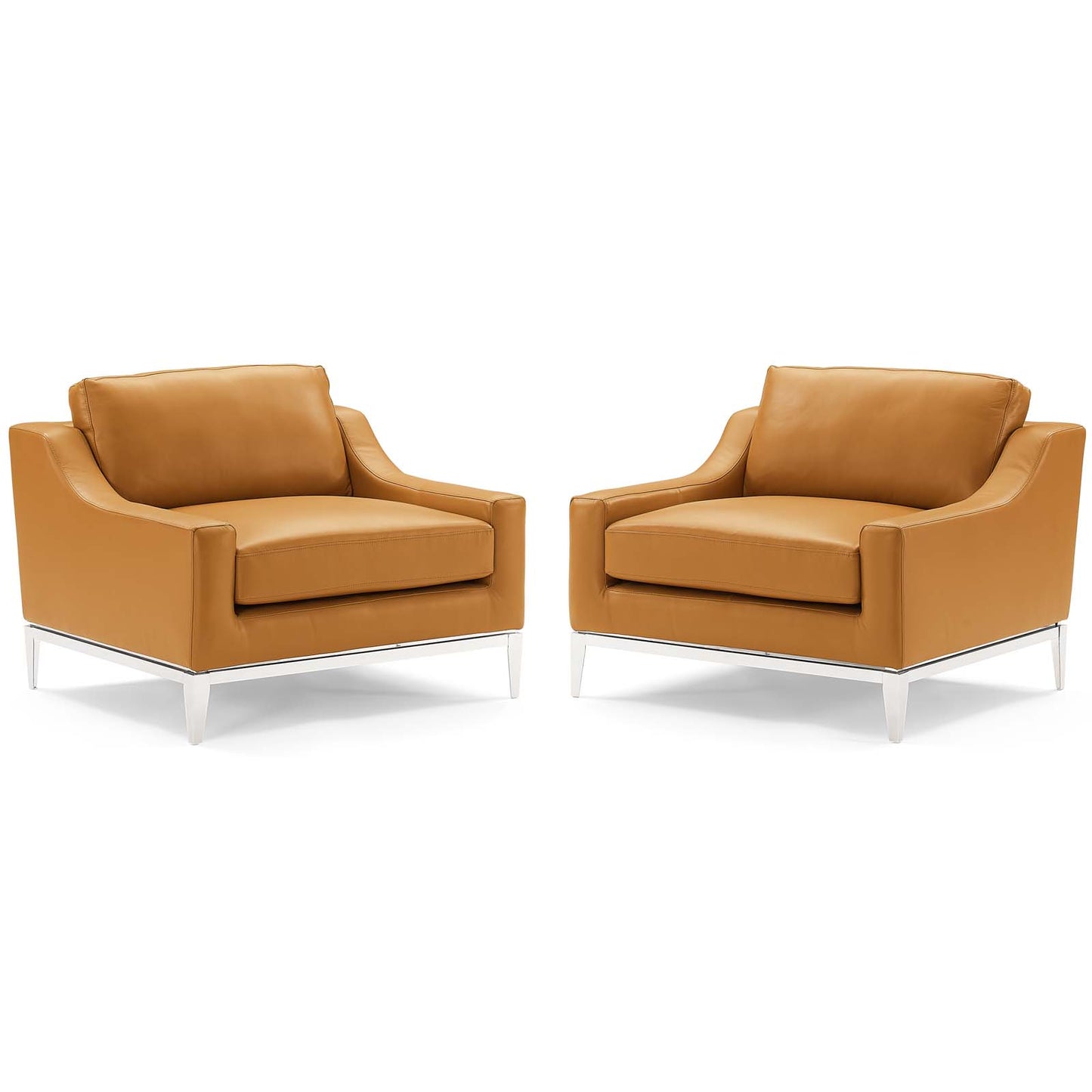 Harness Stainless Steel Base Leather Armchair Set of 2, Leather, Steel, Tan, 19515
