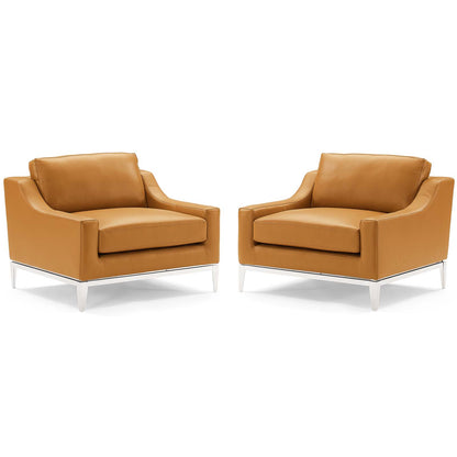 Harness Stainless Steel Base Leather Armchair Set of 2, Leather, Steel, Tan, 19515