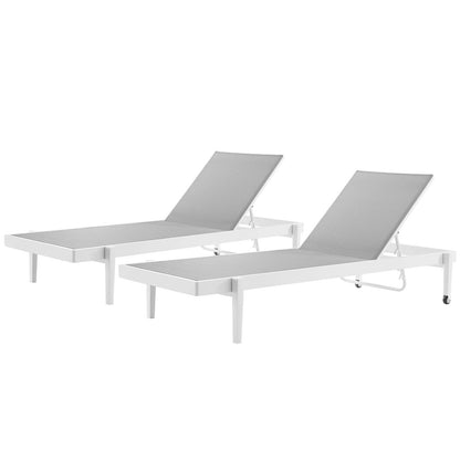 Charleston Outdoor Patio Aluminum Chaise Lounge Chair Set of 2, Aluminum, Metal, Steel, White Grey Gray, 19517