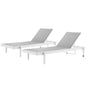 Charleston Outdoor Patio Aluminum Chaise Lounge Chair Set of 2, Aluminum, Metal, Steel, White Grey Gray, 19517