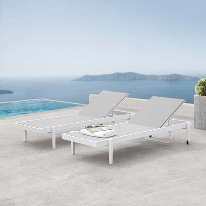 Charleston Outdoor Patio Aluminum Chaise Lounge Chair Set of 2, Aluminum, Metal, Steel, White Grey Gray, 19517
