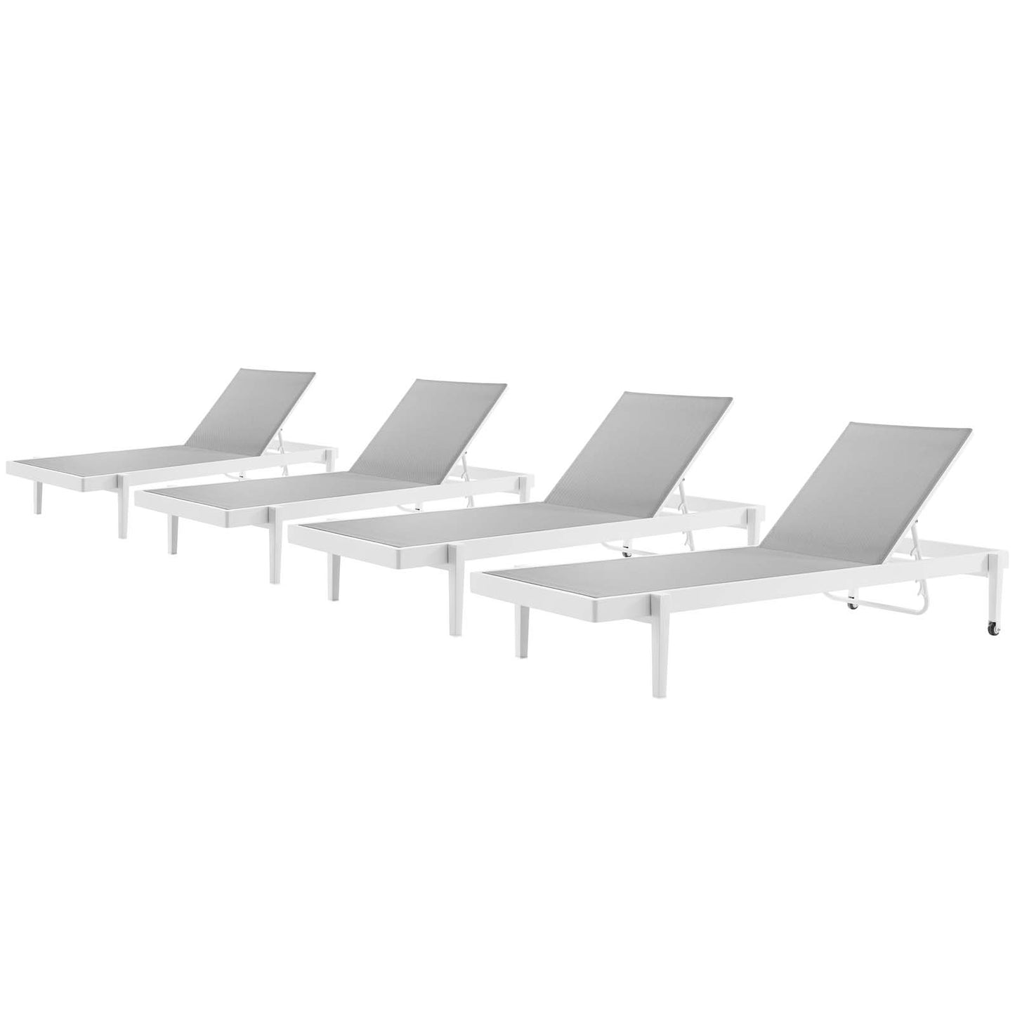 Charleston Outdoor Patio Aluminum Chaise Lounge Chair Set of 4, Aluminum, Metal, Steel, White Grey Gray, 19518
