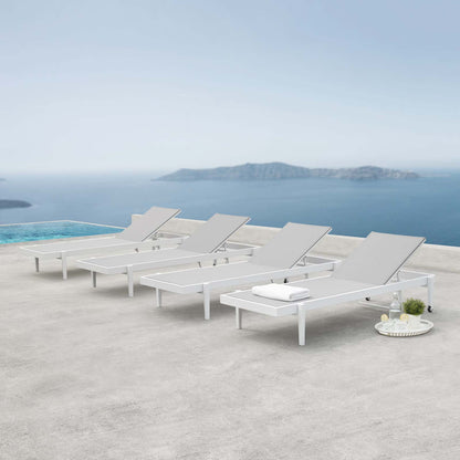 Charleston Outdoor Patio Aluminum Chaise Lounge Chair Set of 4, Aluminum, Metal, Steel, White Grey Gray, 19518
