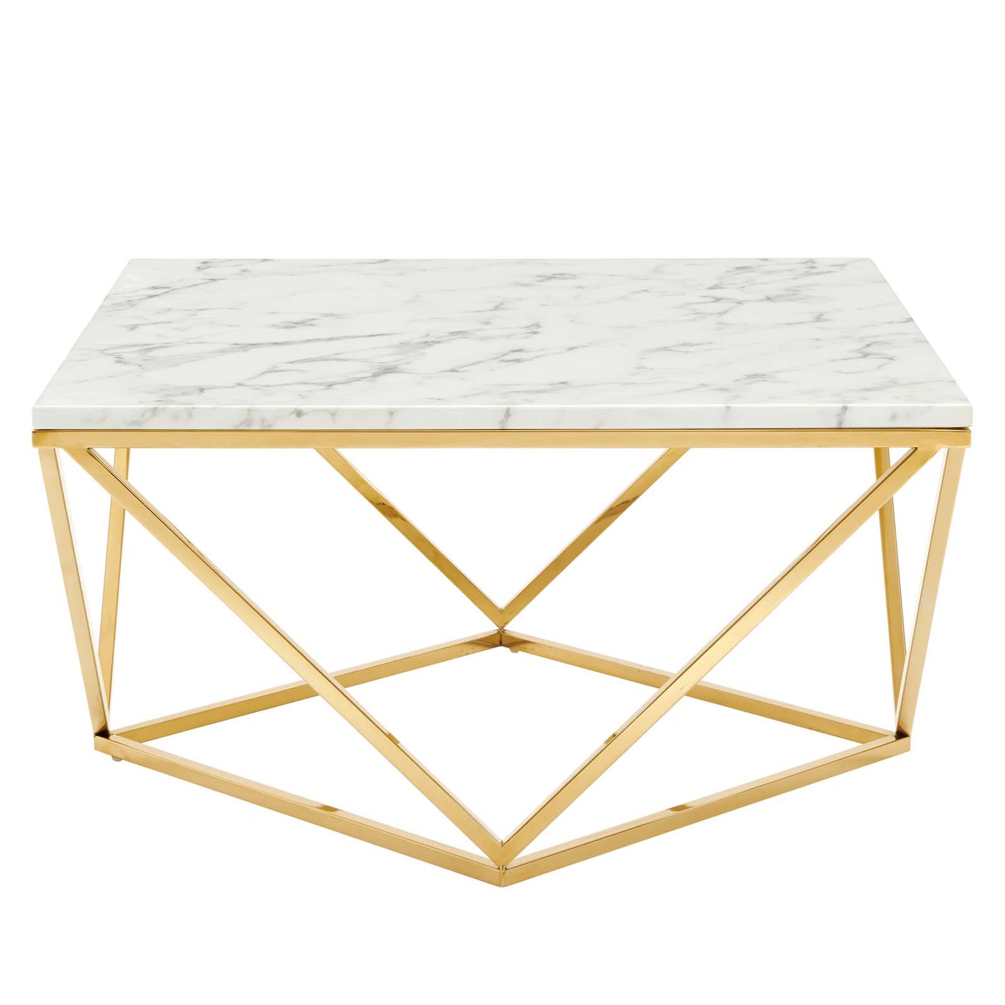 Vertex Gold Metal Stainless Steel Coffee Table, Artificial Marble, Metal Steel, Gold White, 19520
