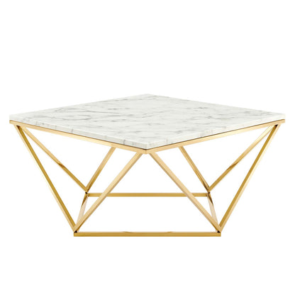 Vertex Gold Metal Stainless Steel Coffee Table, Artificial Marble, Metal Steel, Gold White, 19520