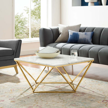 Vertex Gold Metal Stainless Steel Coffee Table, Artificial Marble, Metal Steel, Gold White, 19520