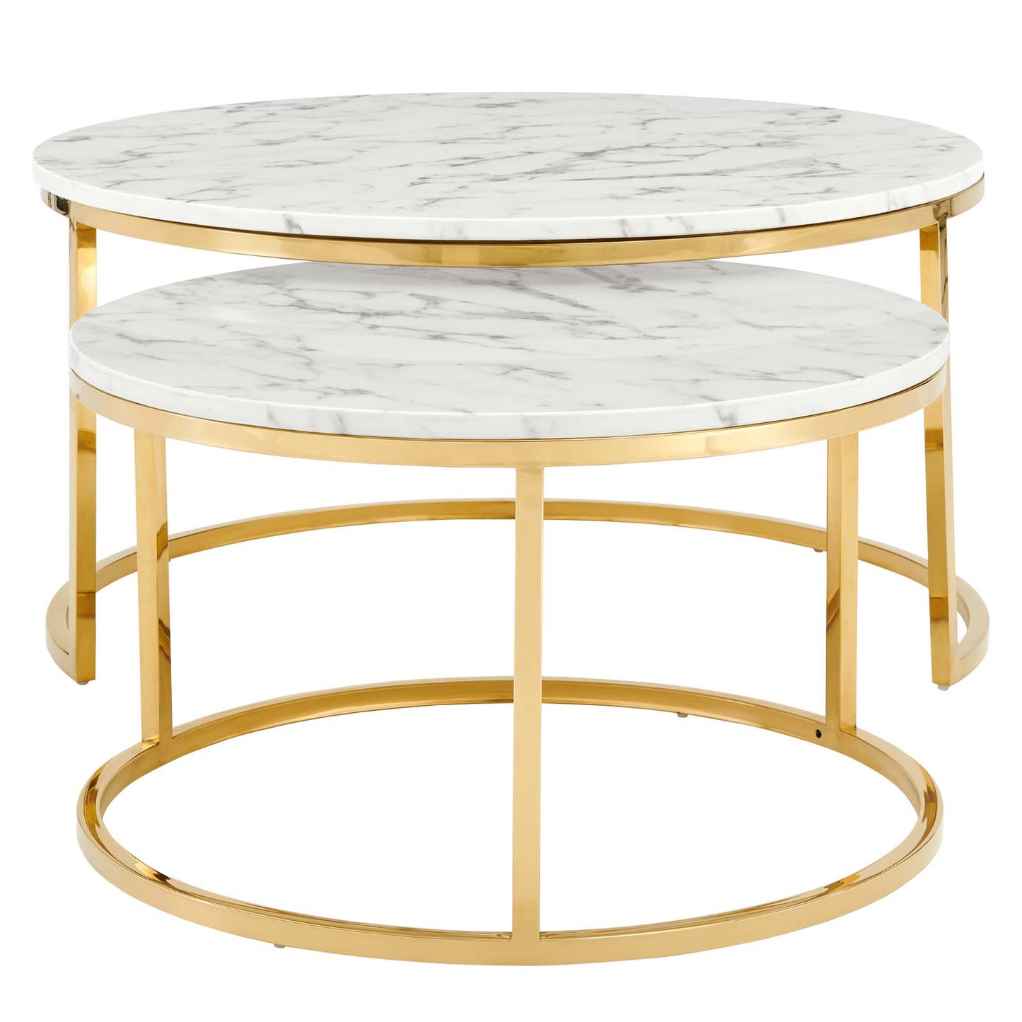 Ravenna Artificial Marble Nesting Coffee Table, Artificial Marble, Metal Steel, Gold White, 19521