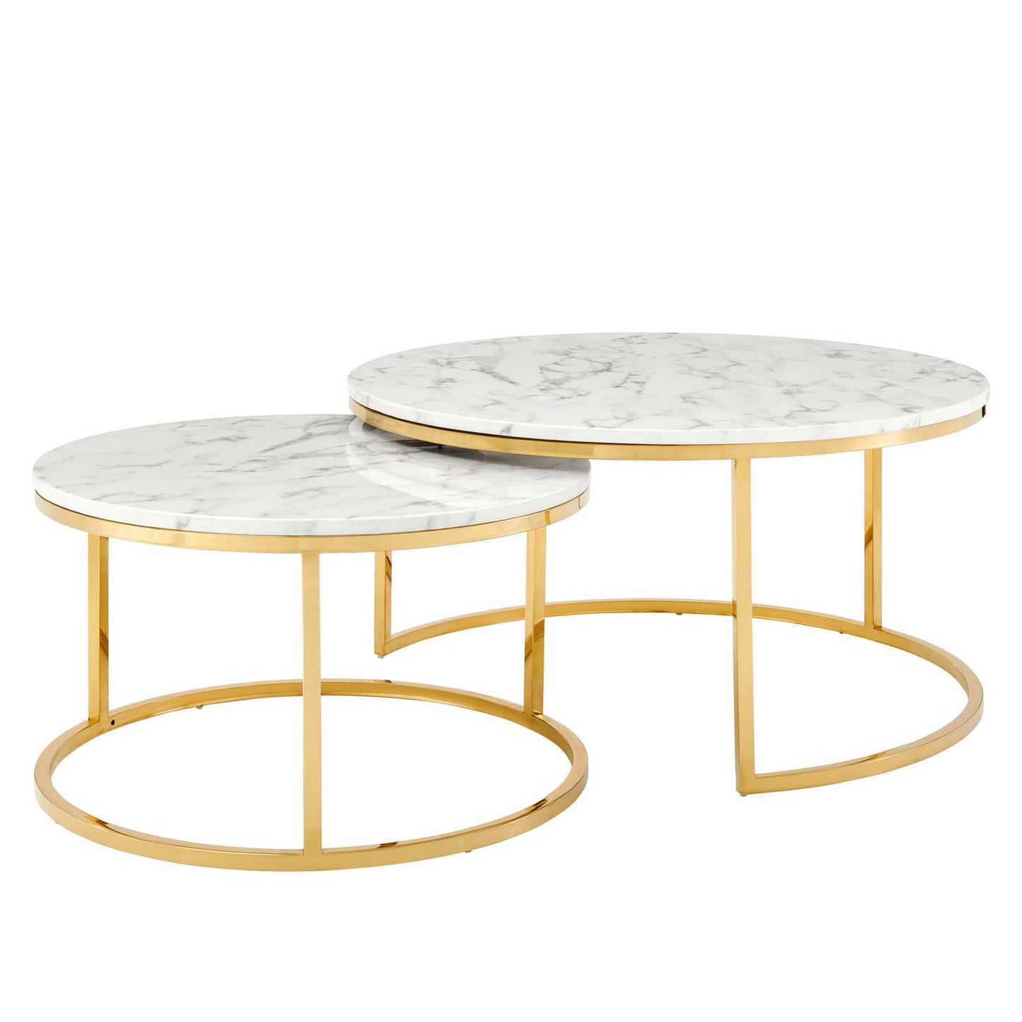 Ravenna Artificial Marble Nesting Coffee Table, Artificial Marble, Metal Steel, Gold White, 19521