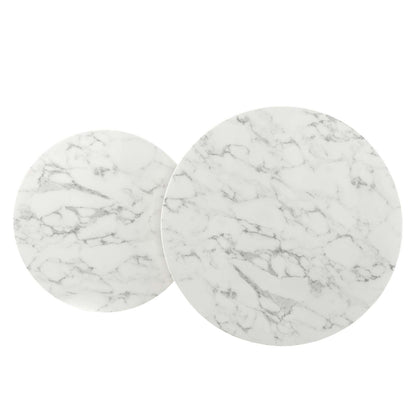Ravenna Artificial Marble Nesting Coffee Table, Artificial Marble, Metal Steel, Gold White, 19521